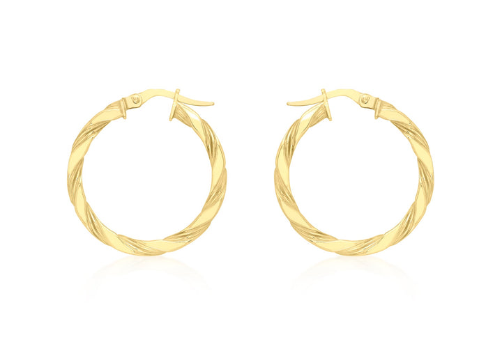 9K Yellow Gold Flat Twist Hoops 20 mm