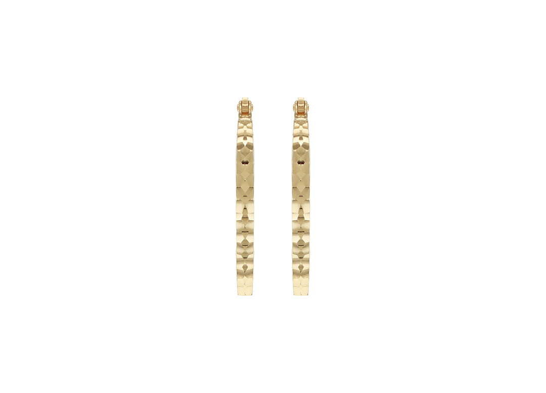 9K Yellow Gold Hollow Diamond-Cut Med Oval Hoop Earrings