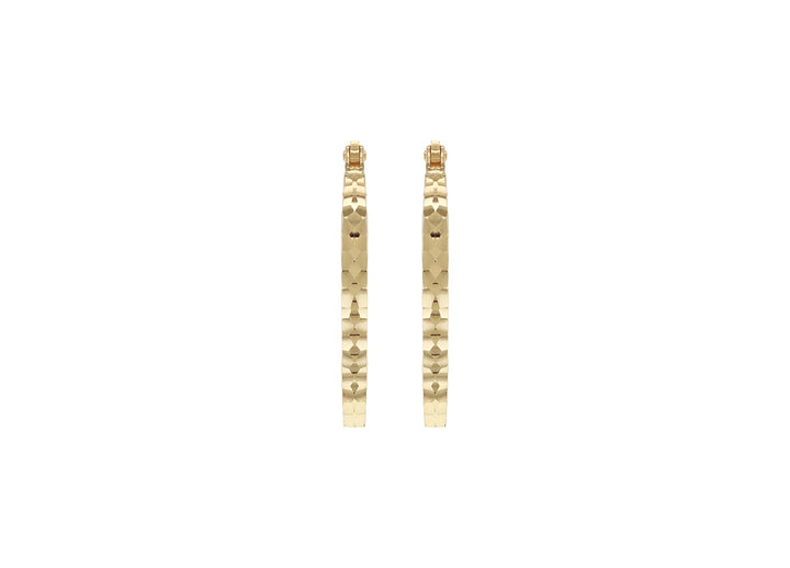 9K Yellow Gold Hollow Diamond-Cut Med Oval Hoop Earrings