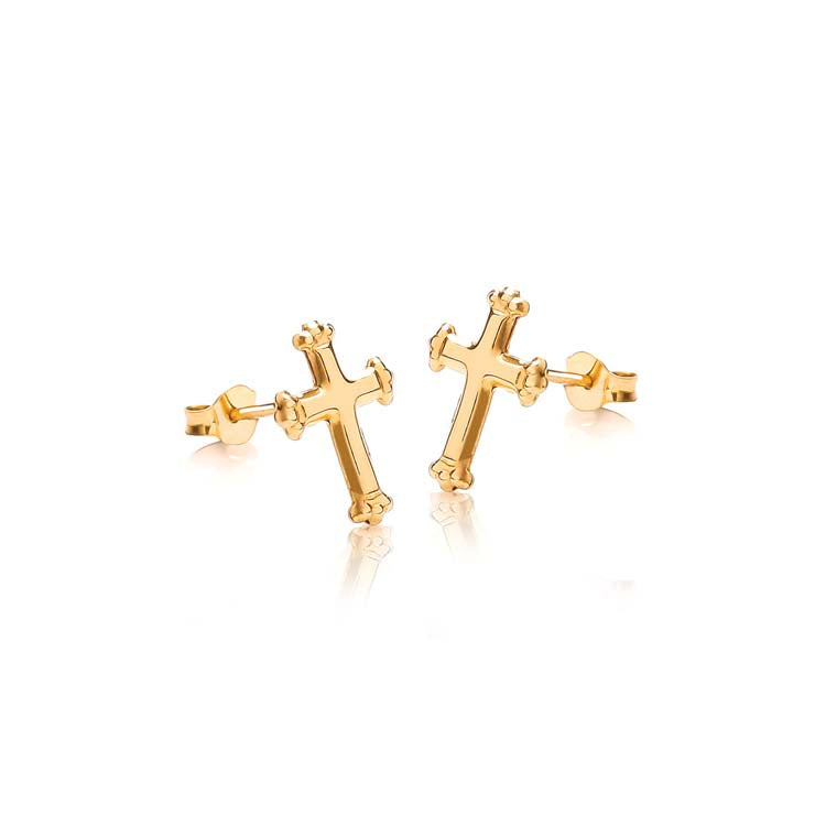 9K Yellow Gold Cross Stud Earrings