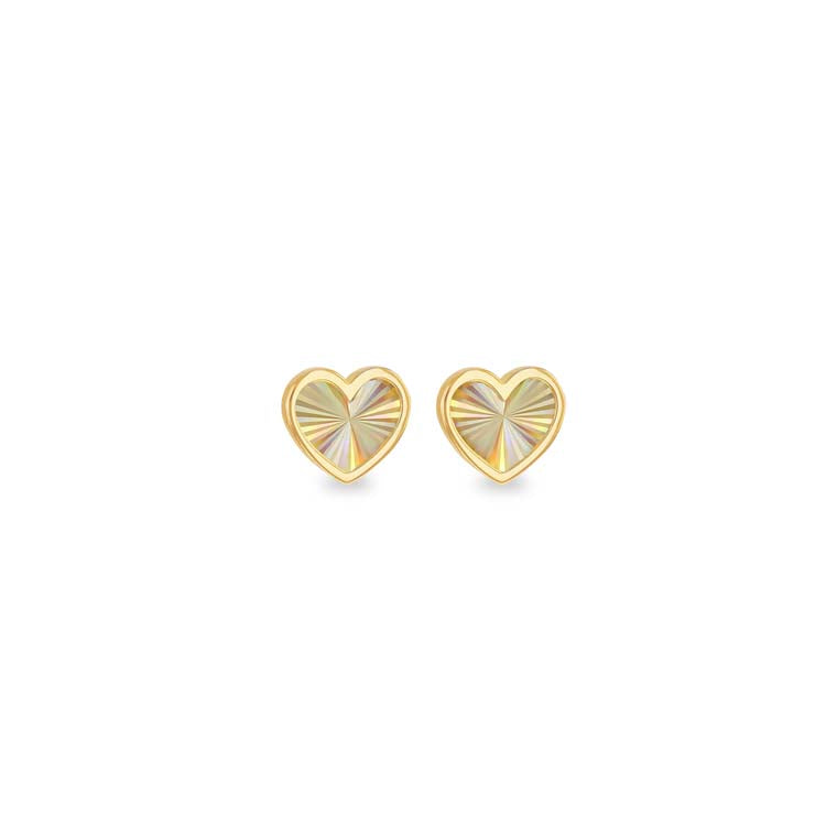 9K Yellow Gold Rainbow Heart Stud Earrings