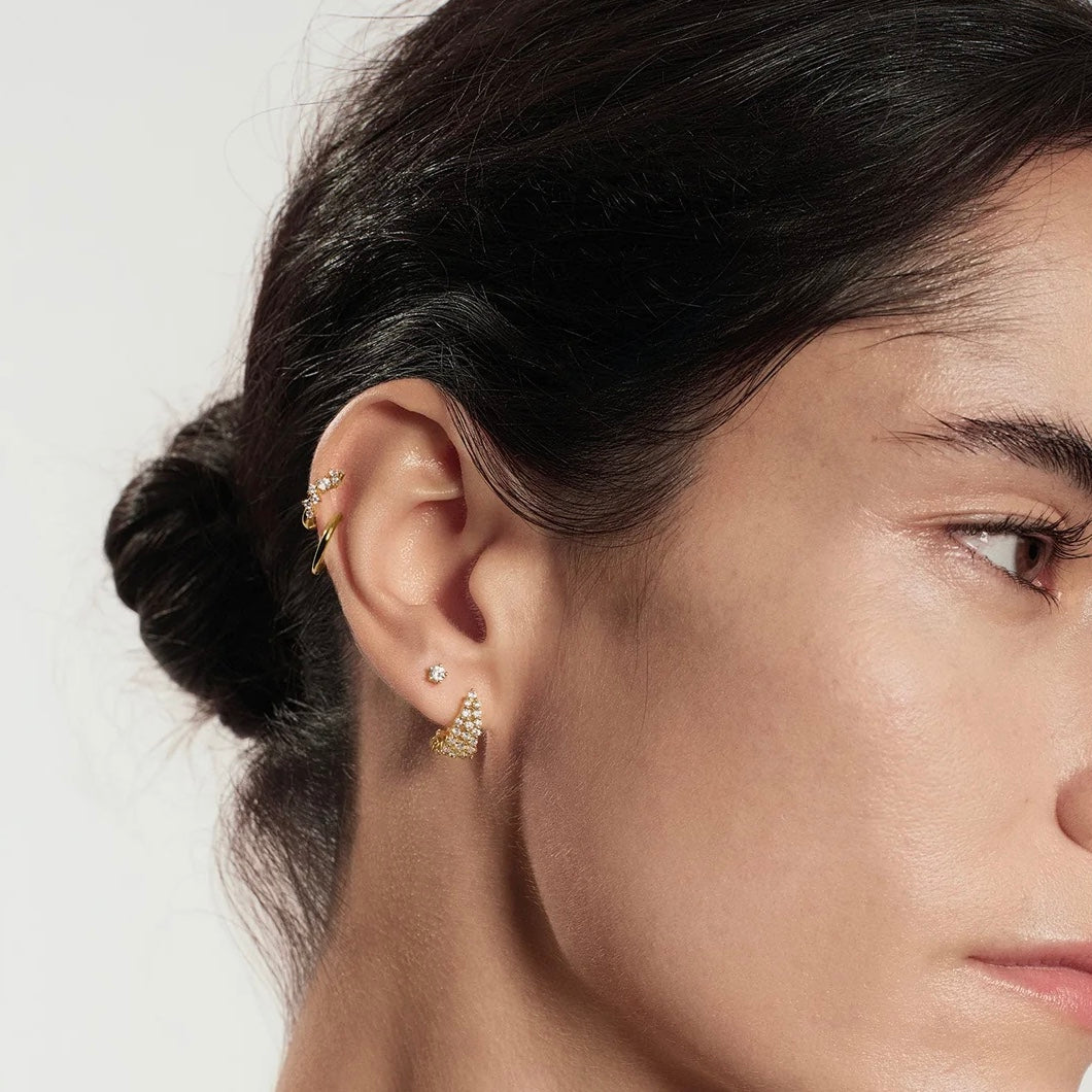 Ania Haie Gold Pave Openwork Curved Stud Hoop Earrings E079-07G