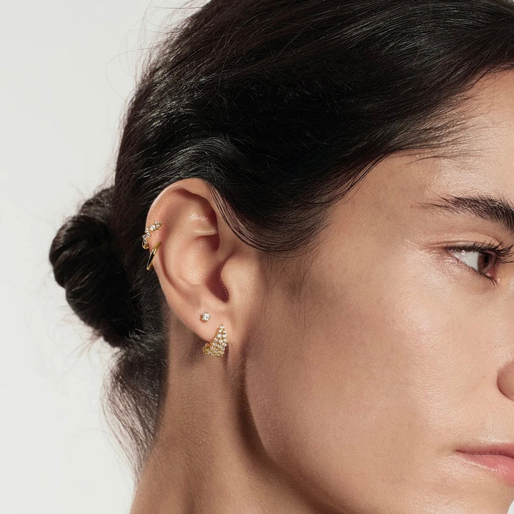 Ania Haie Gold Pave Openwork Curved Stud Hoop Earrings E079-07G