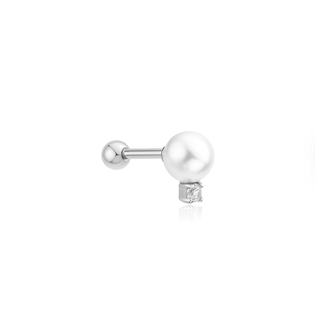 Ania Haie Silver Shell Pearl with Sparkling Accent Barbell Single Earring E070-14H