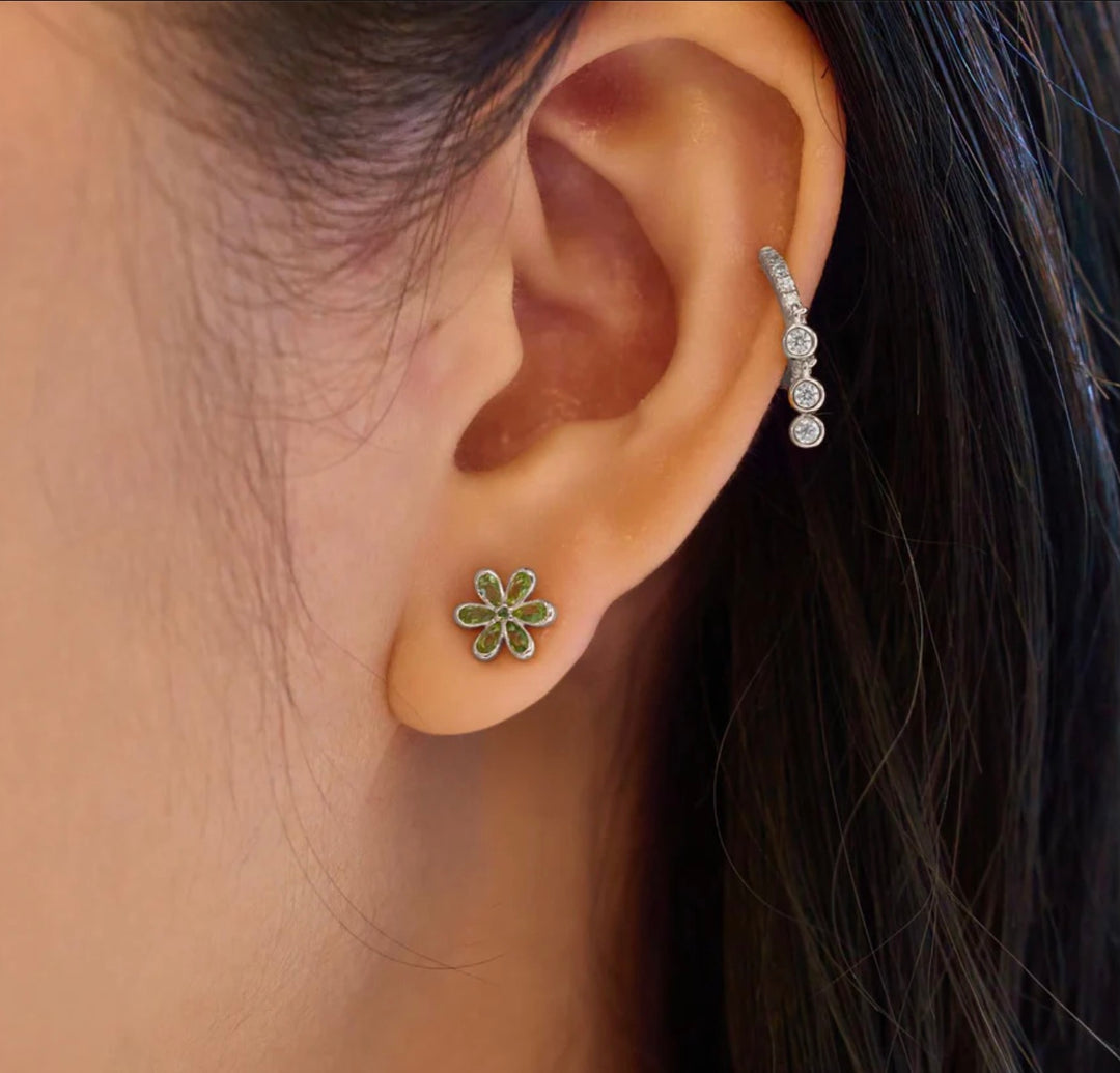 Ania Haie Silver Mint Green CZ Floral Stud Earrings E073-06H