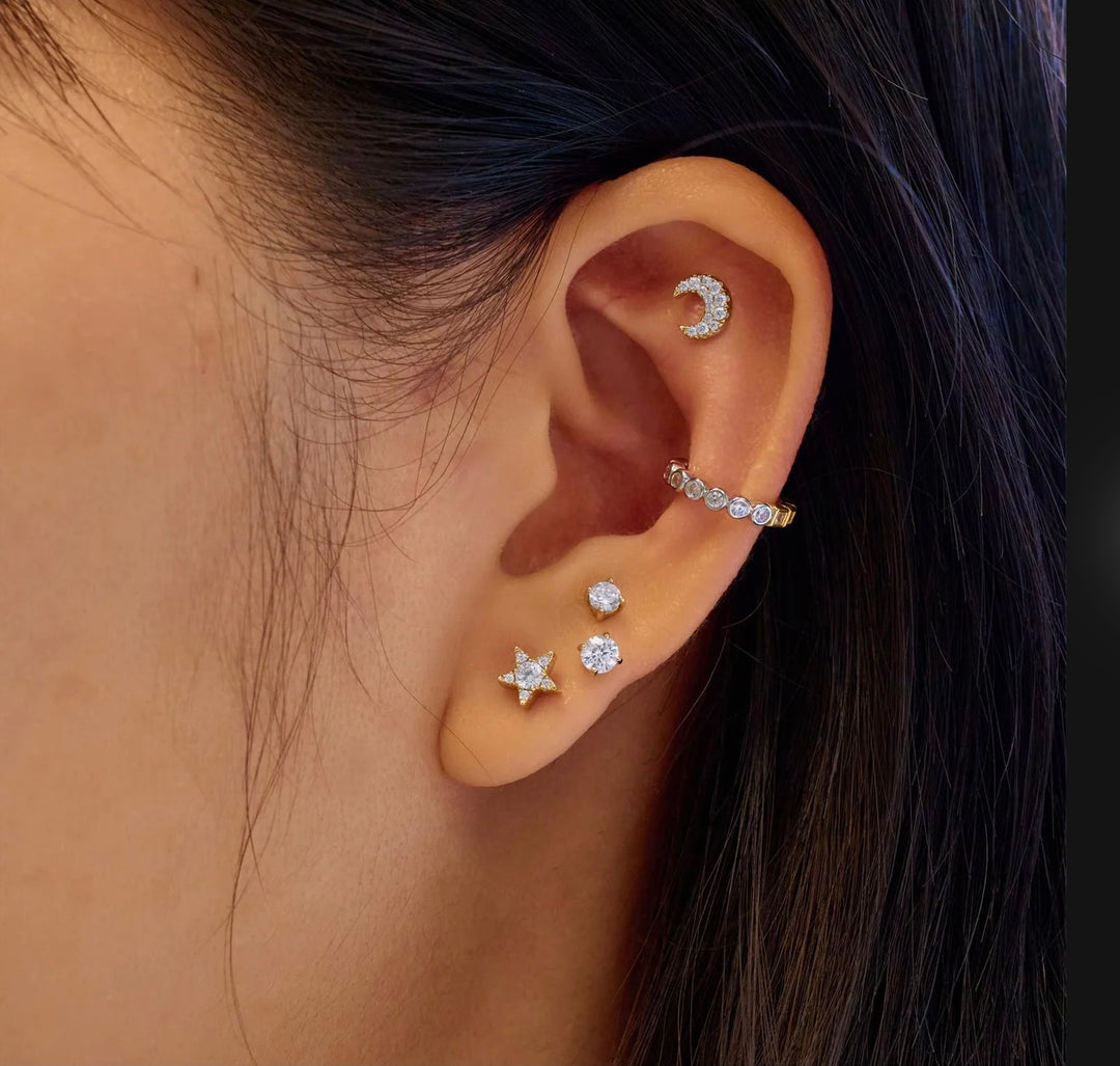 Ania Haie Gold Pave Crescent Moon Barbell Single Earring E070-07G