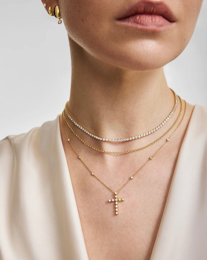 Ania Haie Gold Bezel-Set Station Necklace with Cross Pendant N076-08G