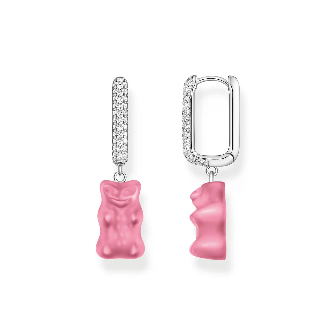 THOMAS SABO SINGLE HOOP EARRING Medium Sized with Pink Goldbears TCR727P