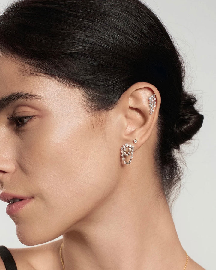 Ania Haie Silver Sparkling Arc with Double Chain Stud Earrings E079-15H