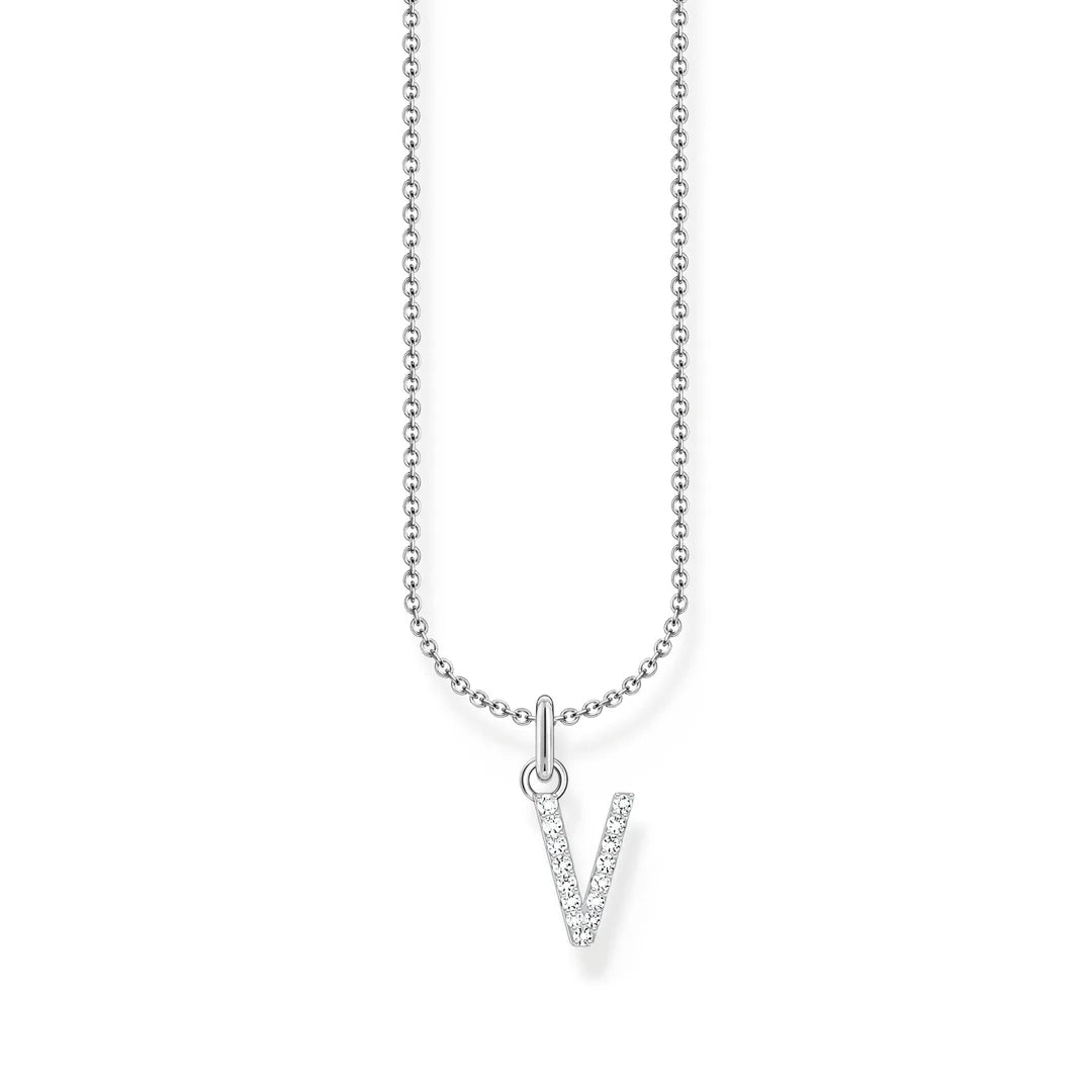 THOMAS SABO NECKLACE with Letter Pendant V and White Zirconia - SILVER TKE2261