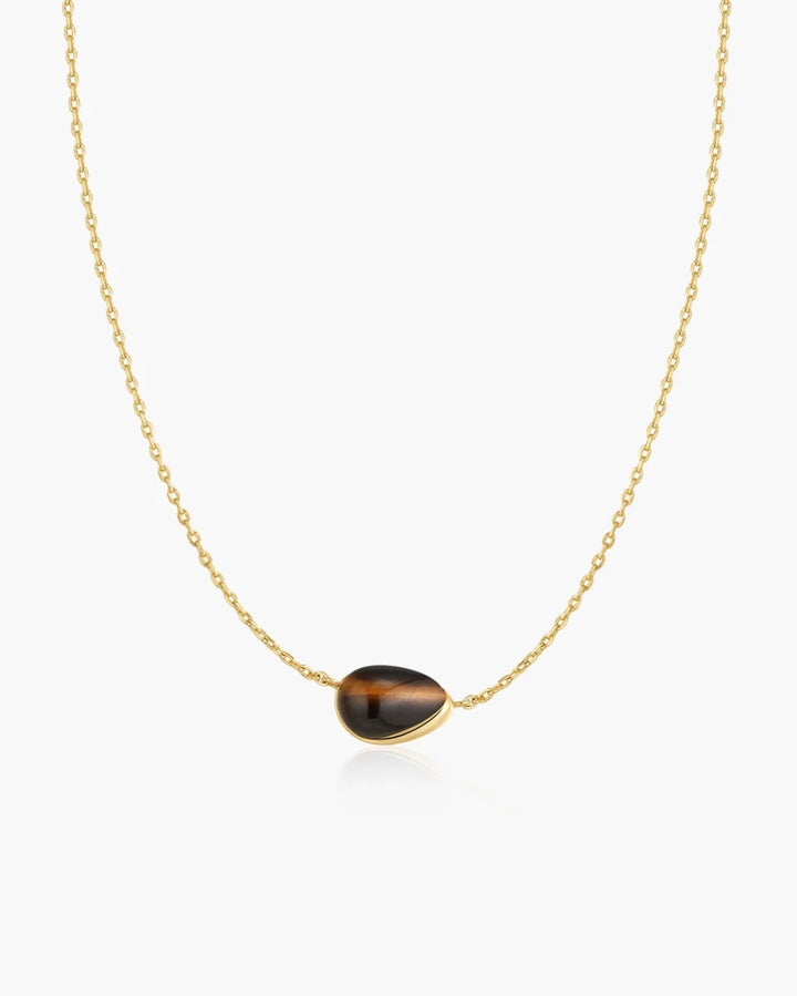 Ania Haie Gold Bezel Tiger’s Eye Organic Dome Pebble Necklace N076-02G-TE