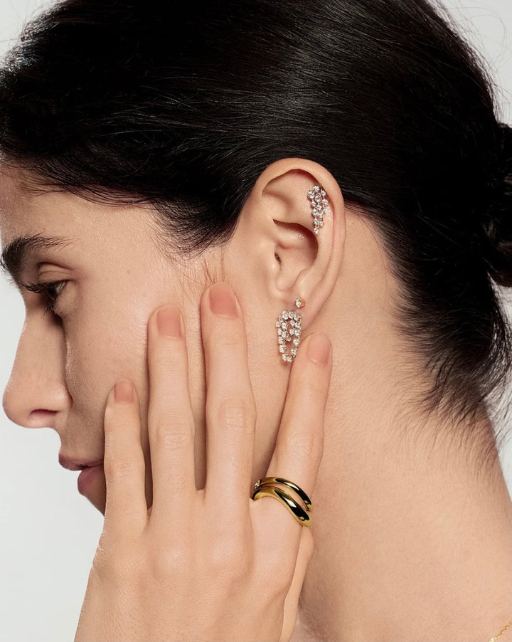 Ania Haie Silver Sparkling Arc with Double Chain Stud Earrings E079-15H