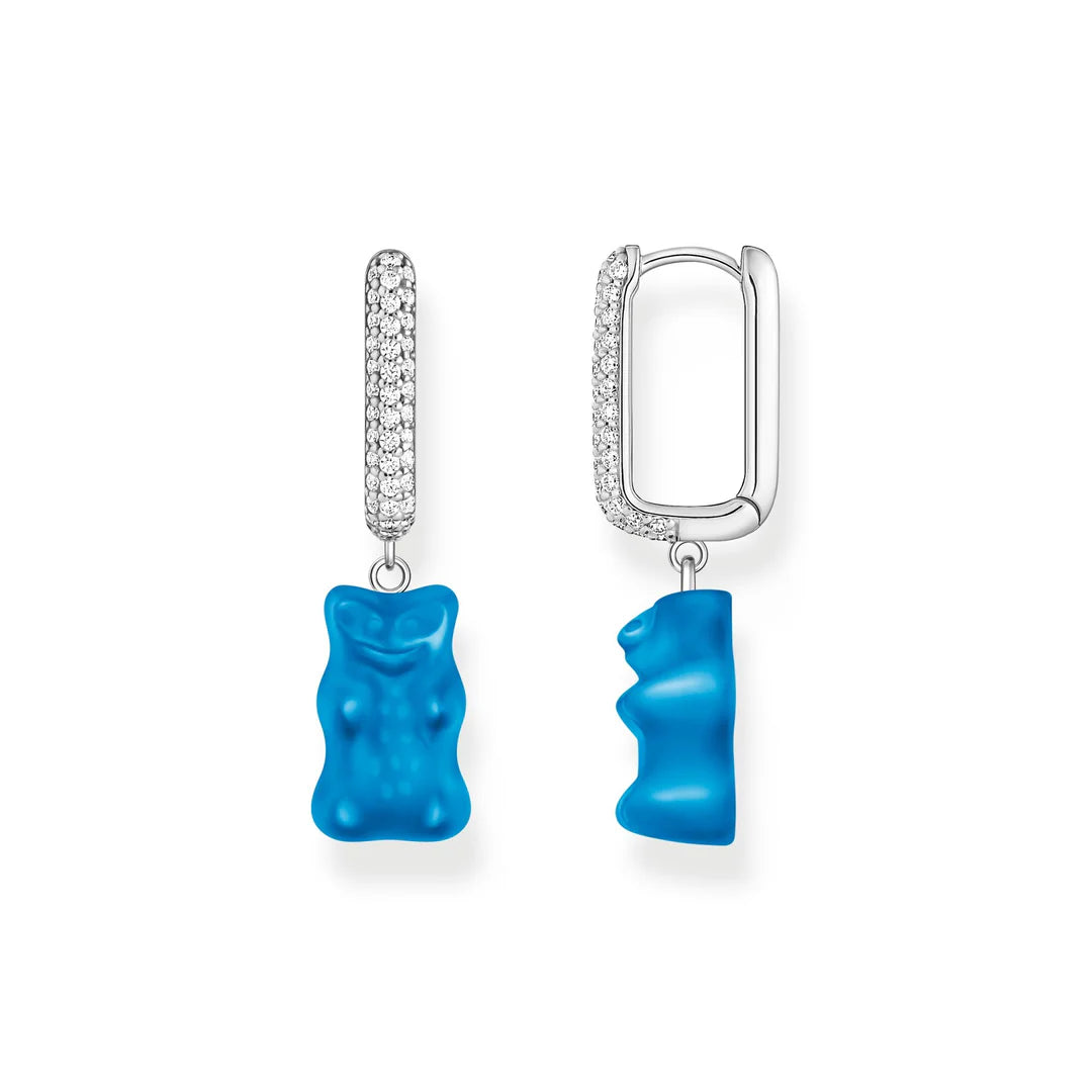 THOMAS SABO SINGLE HOOP EARRING Medium Sized with Blueberry Blue Goldbears TCR727BLU