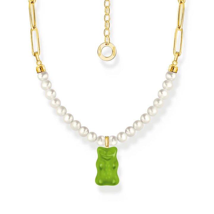 Thomas Sabo Gold-plated Link necklace with Apply Green Goldbear & Freshwater Pearl TKE2207GRY