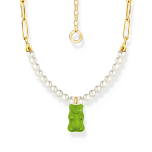 Thomas Sabo Gold-plated Link necklace with Apply Green Goldbear & Freshwater Pearl TKE2207GRY