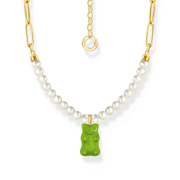 Thomas Sabo Gold-plated Link necklace with Apply Green Goldbear & Freshwater Pearl TKE2207GRY