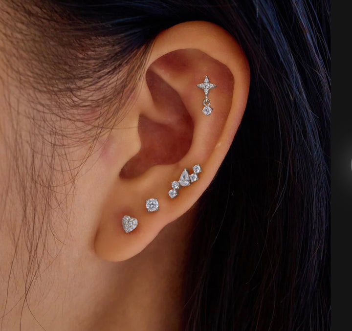 Ania Haie Silver Pavé Heart Barbell Single Earring E070-04H