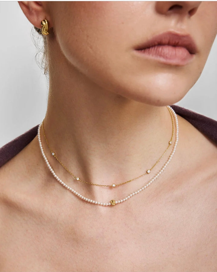 Ania Haie Gold Twist & Glass Pearl Beaded 35.5-43cm Necklace N077-01G