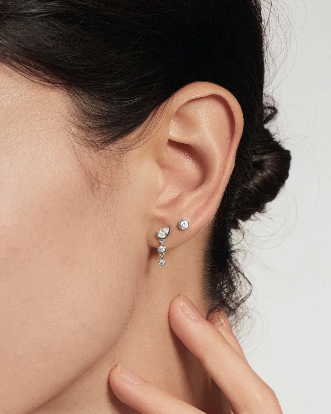 Ania Haie Silver Teardrop & Bezel Round Dangle Stud Earrings E076-03H