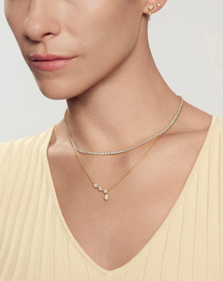 Ania Haie Gold Half-Bezel Angled & Dangle Teardrop Necklace N076-06G