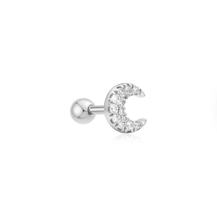 Ania Haie Silver Pave Crescent Moon Barbell Single Earring E070-07H