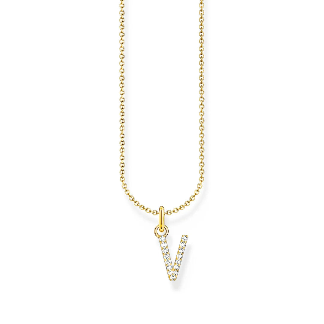 THOMAS SABO NECKLACE with Letter Pendant V and White Zirconia - GOLD TKE2261Y