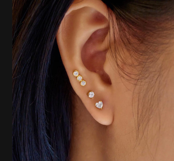 Ania Haie Gold Triple Stone Bezel Barbell Single Earring E070-05G