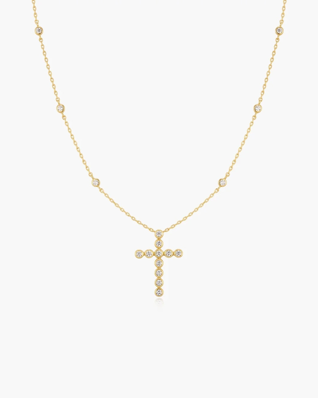 Ania Haie Gold Bezel-Set Station Necklace with Cross Pendant N076-08G