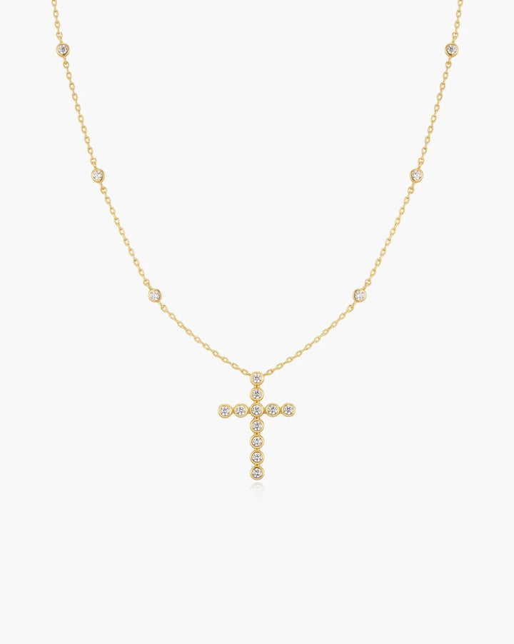 Ania Haie Gold Bezel-Set Station Necklace with Cross Pendant N076-08G