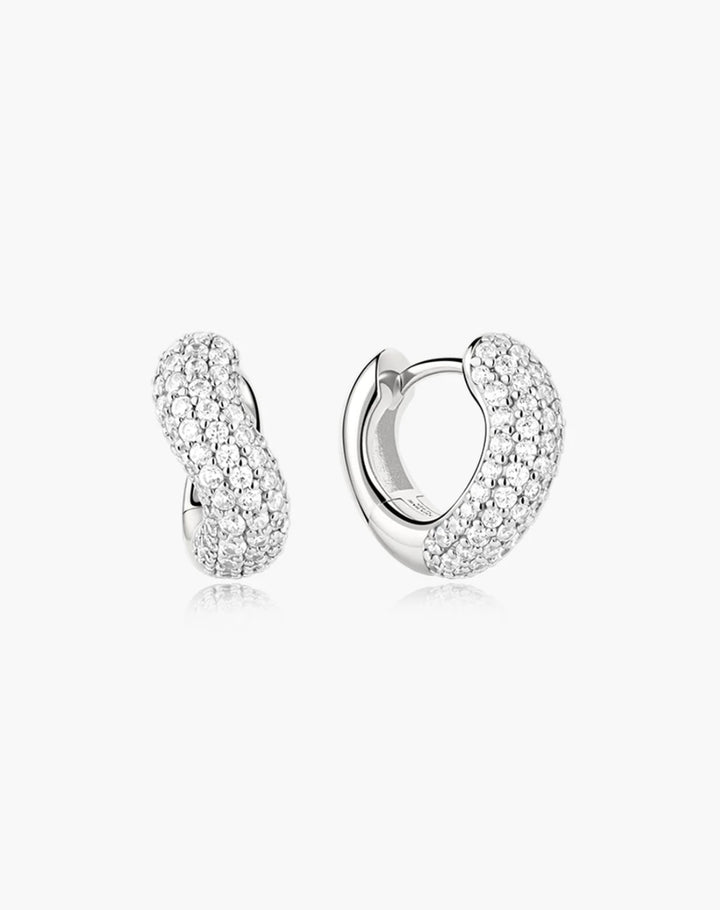 Ania Haie Silver Chunky Pave Wave Huggie Hoop Earrings E079-14H