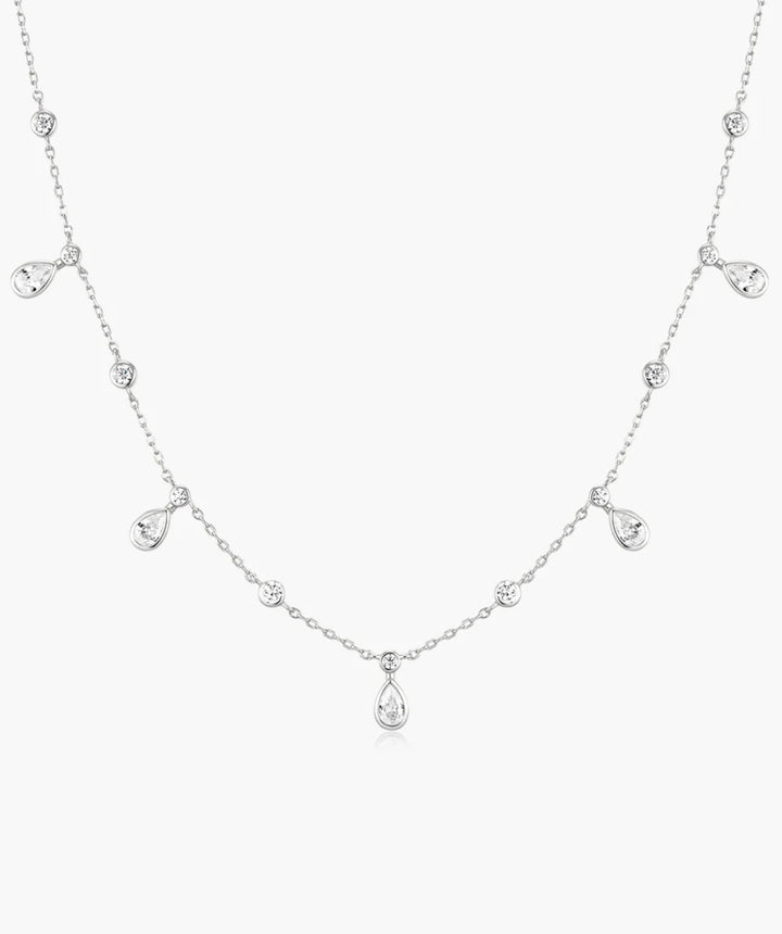 Ania Haie Silver Bezel Round & Teardrop Drop Station Necklace N076-09H