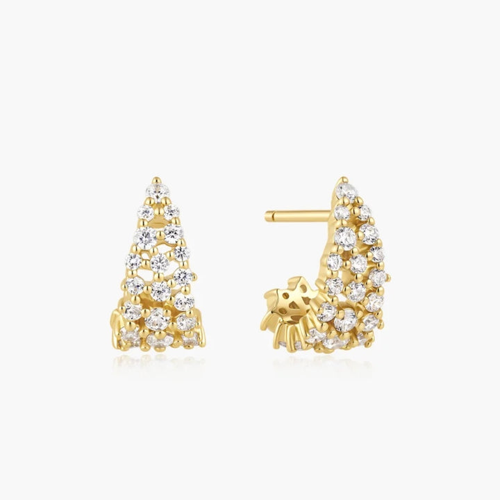 Ania Haie Gold Pave Openwork Curved Stud Hoop Earrings E079-07G