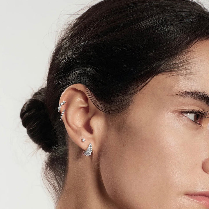 Ania Haie Silver Pave Openwork Curved Stud Hoop Earrings E079-07H