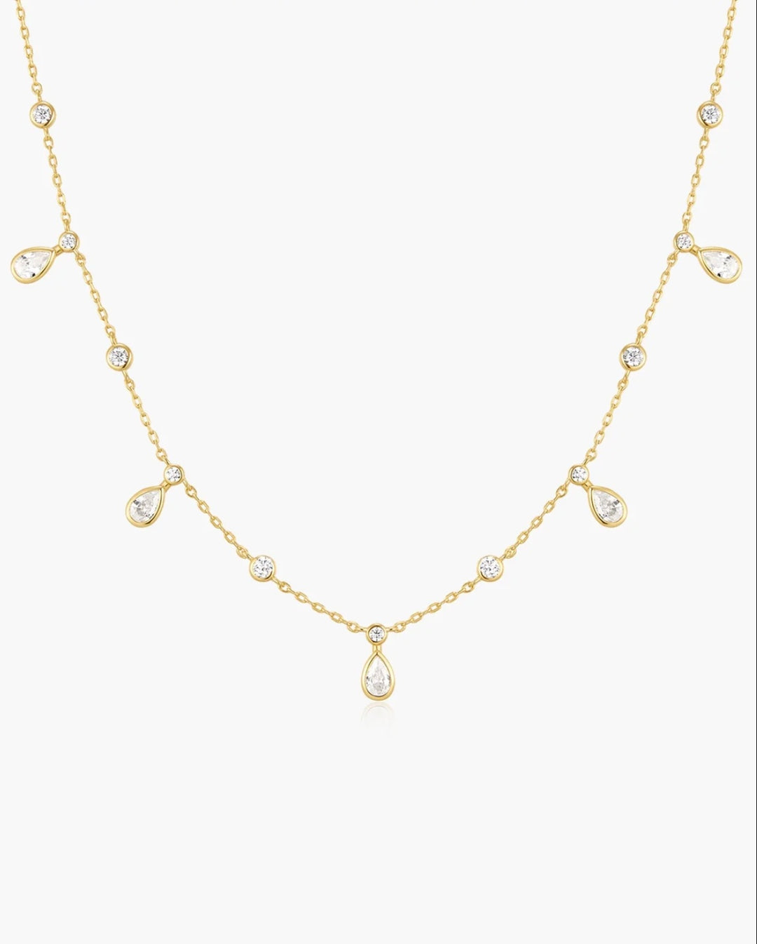 Ania Haie Gold Bezel Round & Teardrop Drop Station Necklace N076-09G