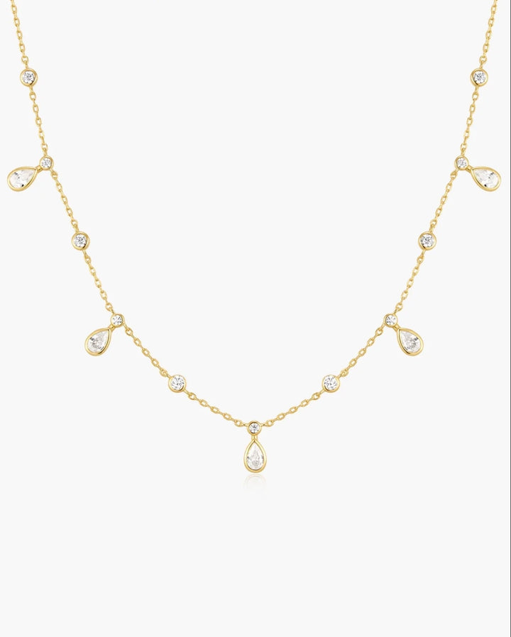 Ania Haie Gold Bezel Round & Teardrop Drop Station Necklace N076-09G