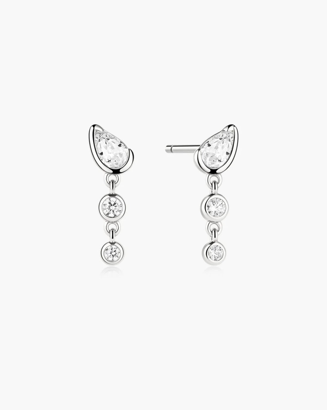 Ania Haie Silver Teardrop & Bezel Round Dangle Stud Earrings E076-03H