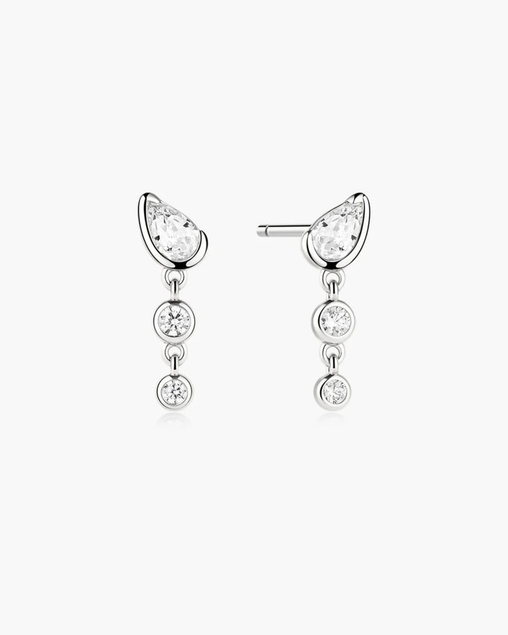 Ania Haie Silver Teardrop & Bezel Round Dangle Stud Earrings E076-03H
