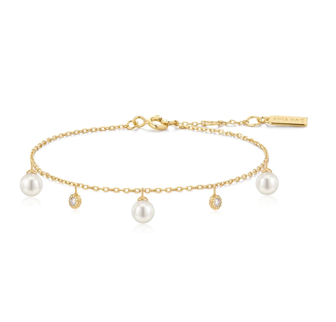 Ania Haie Gold Shell Pearl & Sparkle Drop Station Bracelet B071-04G