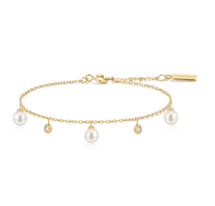 Ania Haie Gold Shell Pearl & Sparkle Drop Station Bracelet B071-04G