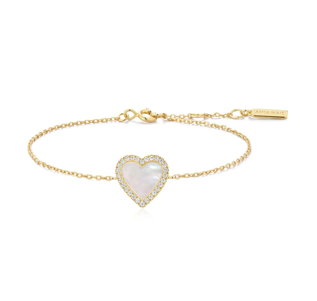 Ania Haie Gold Mother of Pearl Halo Heart Bracelet B071-05G