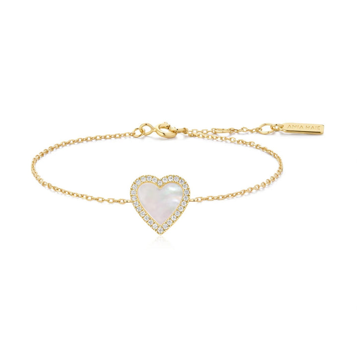Ania Haie Gold Mother of Pearl Halo Heart Bracelet B071-05G