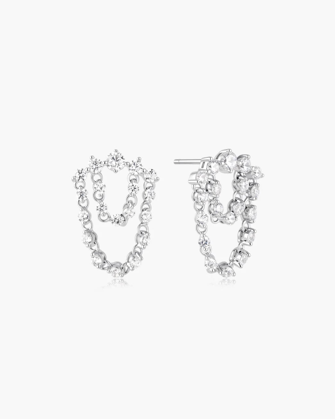 Ania Haie Silver Sparkling Arc with Double Chain Stud Earrings E079-15H