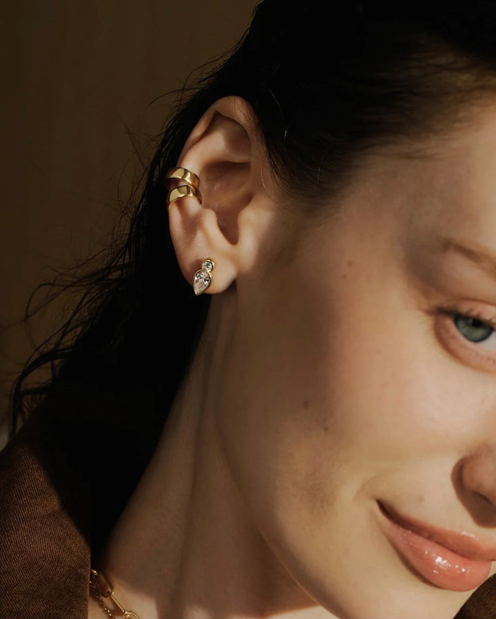 Ania Haie Gold Bezel Inverted Teardrop & Round Stud Earrings E076-04G