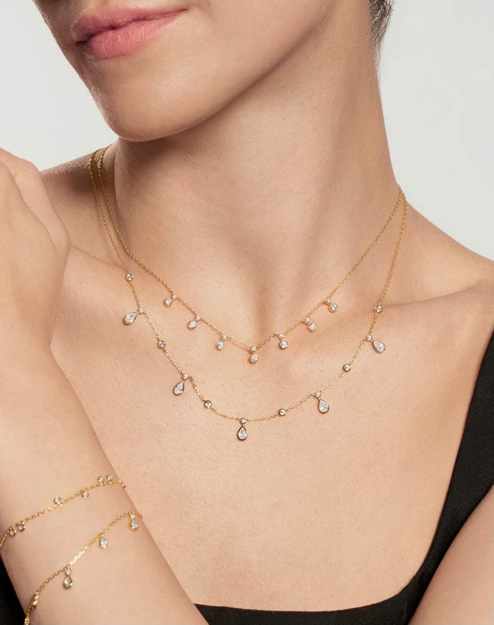 Ania Haie Gold Bezel Round & Teardrop Drop Station Necklace N076-09G