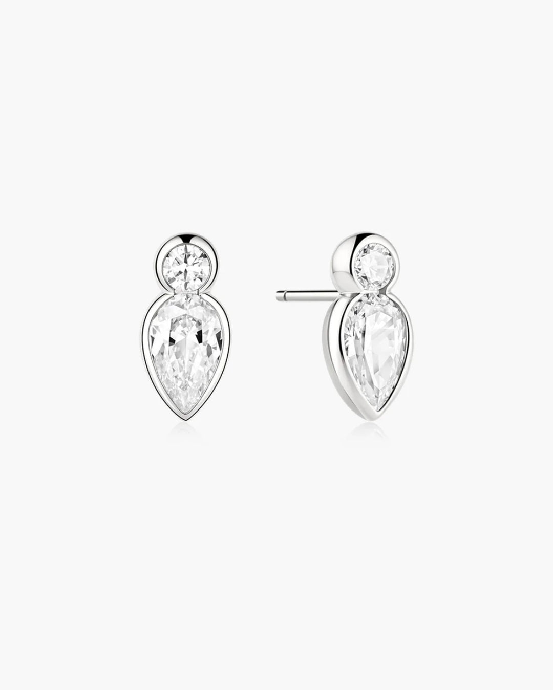 Ania Haie Silver Bezel Inverted Teardrop & Round Stud Earrings E076-04H