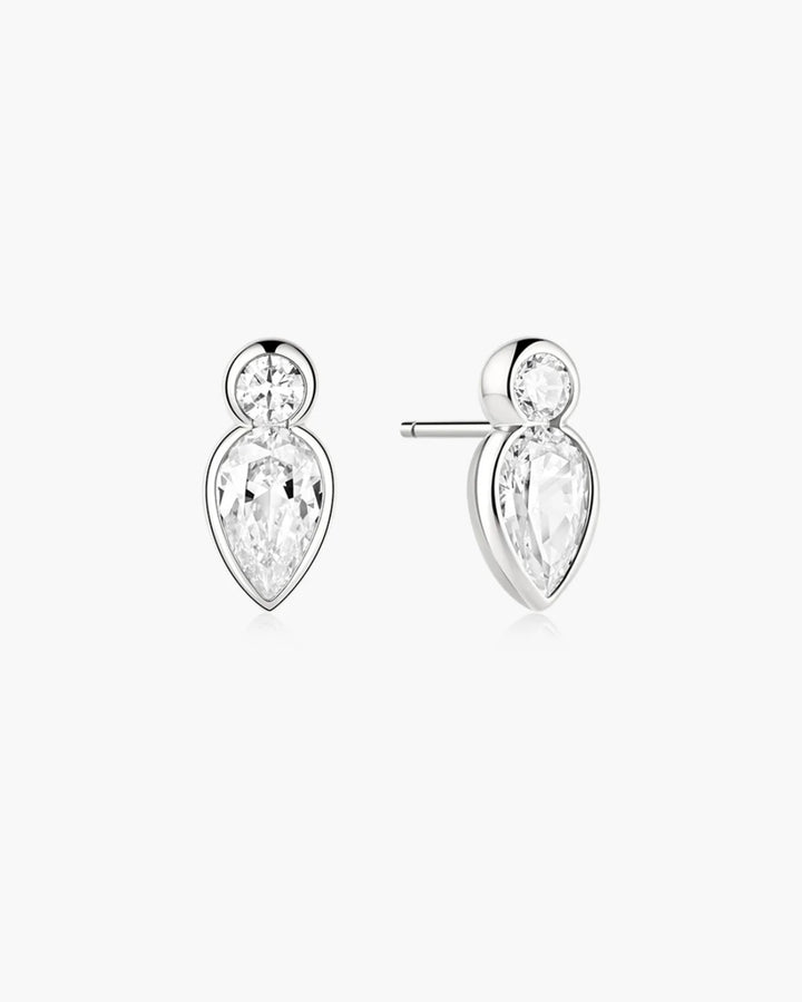 Ania Haie Silver Bezel Inverted Teardrop & Round Stud Earrings E076-04H