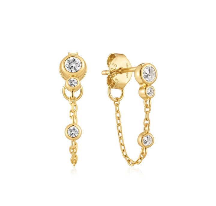 Ania Haie Gold Bezel-Set Drop Chain Stud Earrings E075-16G