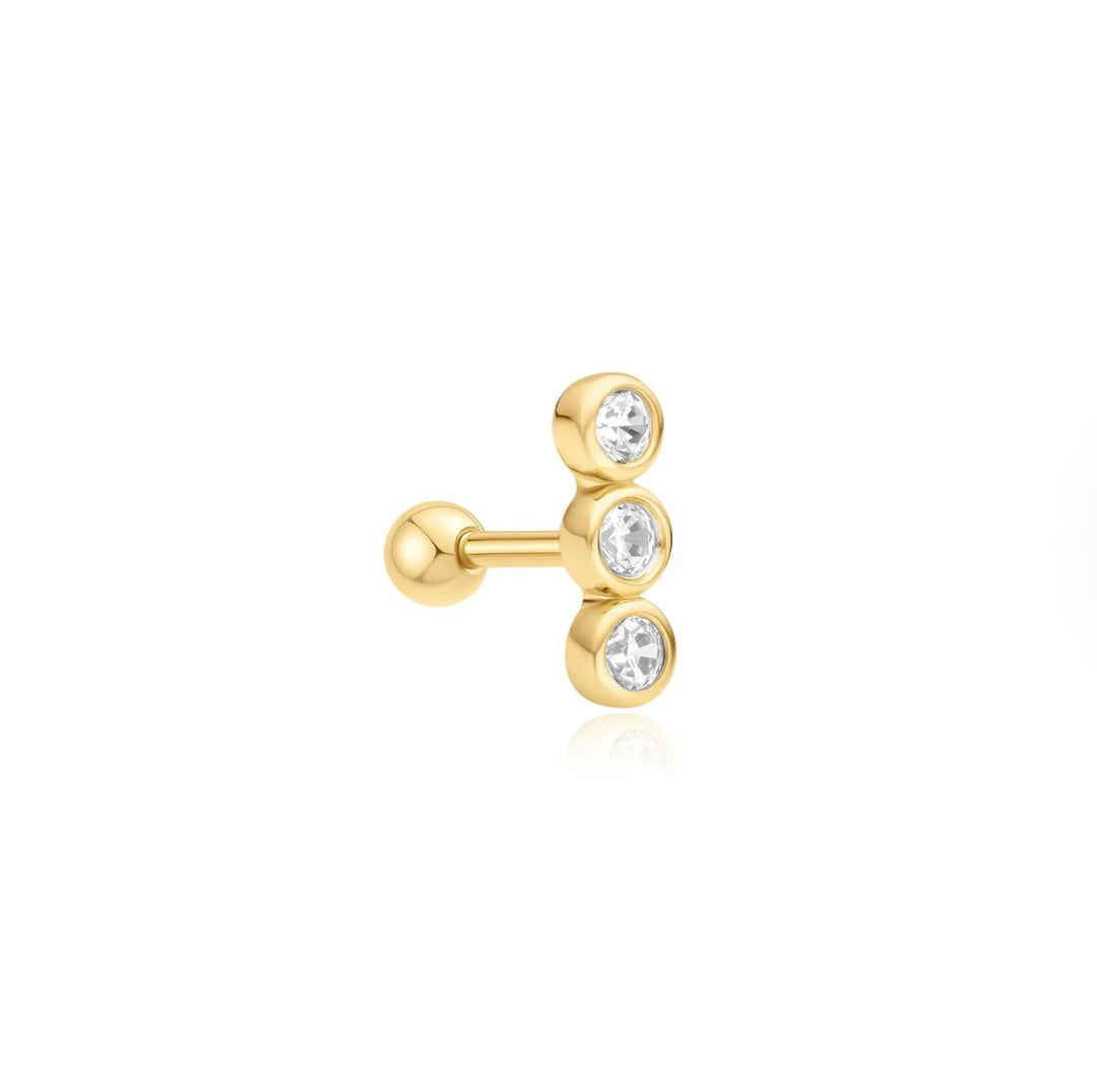 Ania Haie Gold Triple Stone Bezel Barbell Single Earring E070-05G
