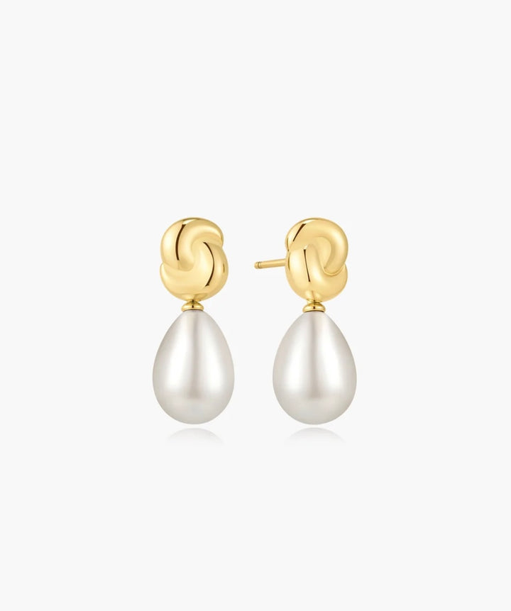 Ania Haie Gold Twist & Shell Pearl Drop Stud Earrings E077-02G