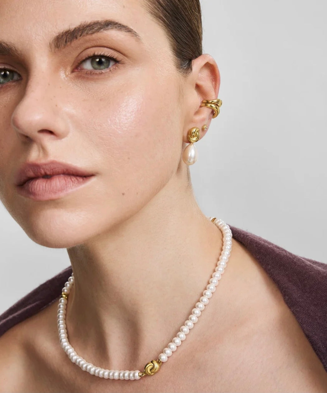 Ania Haie Gold Twist & Shell Pearl Drop Stud Earrings E077-02G